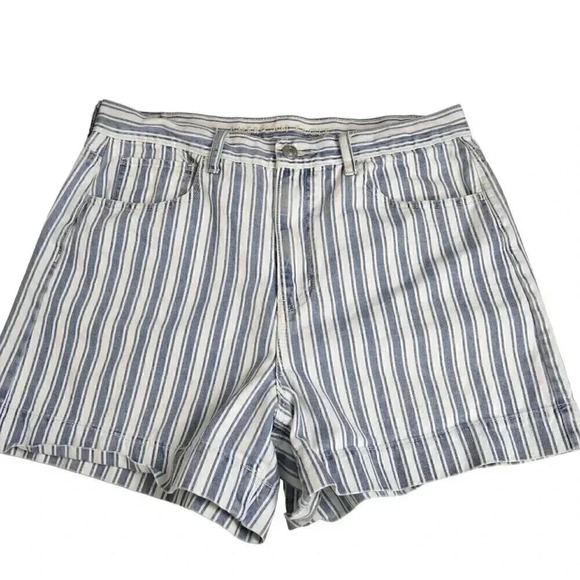 American Eagle Mom Shorts High Rise Striped Blue White Size 12 - Picture 2 of 10